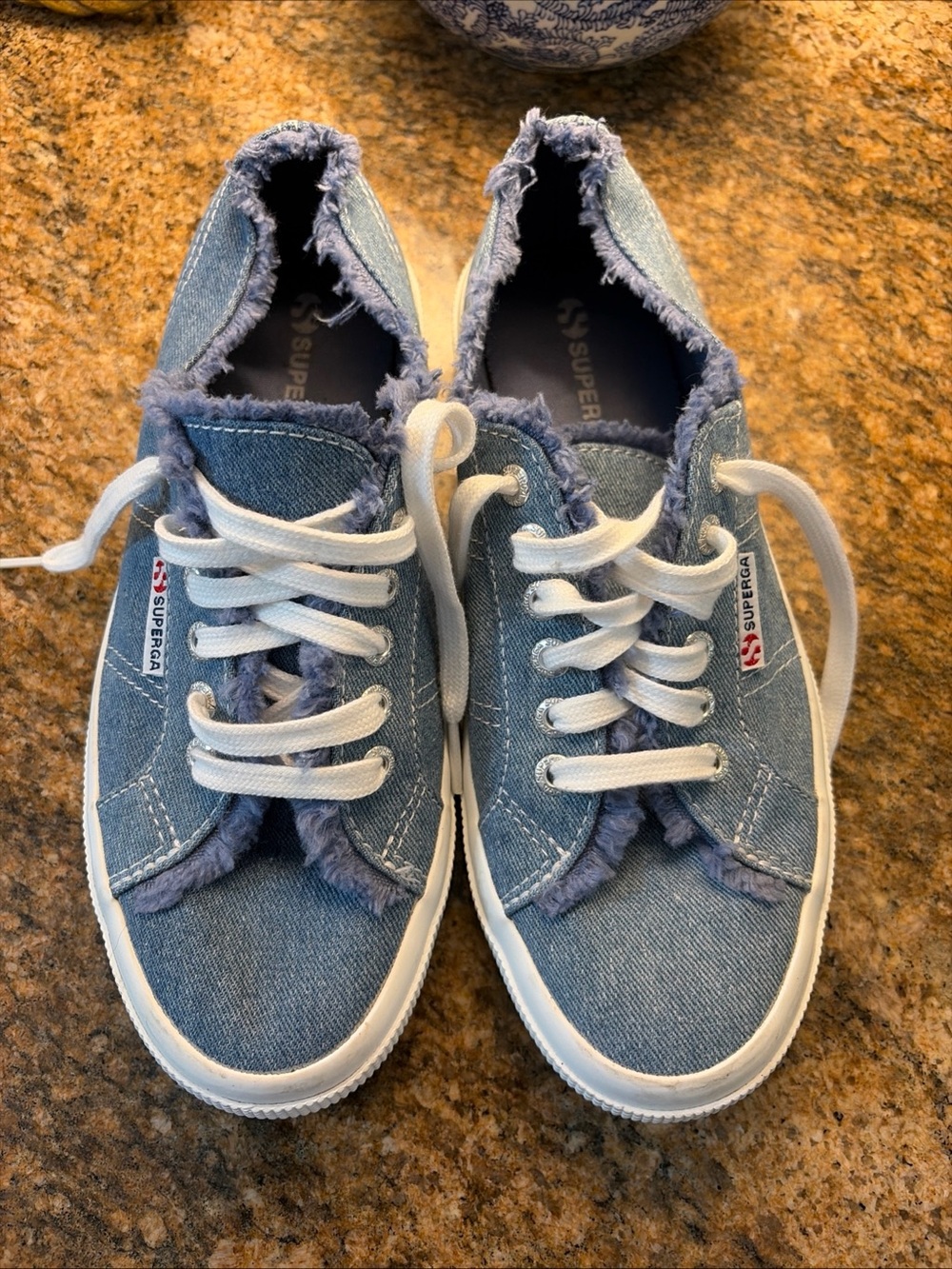 Superga Light Blue Denim Frayed Low-Top 2750 Sneakers size 39.5 women’s